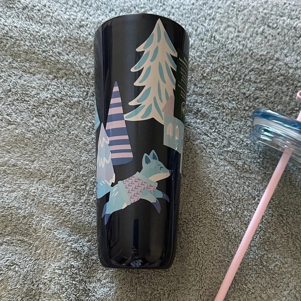 Starbucks 24oz Fox 🦊 Tumbler with Pastel Blue, Lavender, and Pink Trees - Picture 5 of 6